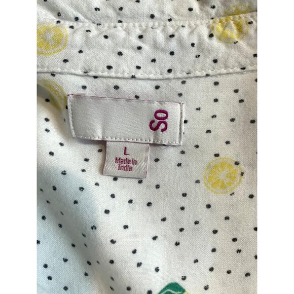 SO Womens Size Large White w/Black Polka Dots & Lemons Button Up Shirt - Picture 9 of 11